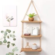 📚 sand mine 3 tier wood hanging shelf: swing storage shelves with jute rope organizer rack logo