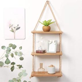 img 4 attached to 📚 SAND MINE 3 Tier Wood Hanging Shelf: Swing Storage Shelves with Jute Rope Organizer Rack