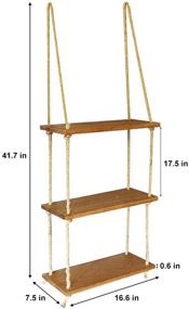 img 3 attached to 📚 SAND MINE 3 Tier Wood Hanging Shelf: Swing Storage Shelves with Jute Rope Organizer Rack
