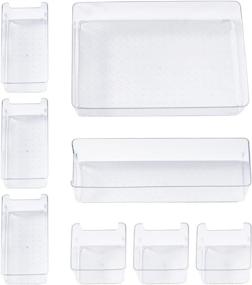 img 4 attached to 🗄️ StarratS 8-Piece Clear Plastic Drawer Organizers Set with Silicone Pads - No-Slip, 4-Size Desk Drawer Organizer Storage Trays, Large Capacity Dividers for Bathroom, Vanity, Dresser, Makeup, Kitchen, Office Supplies (Clear)