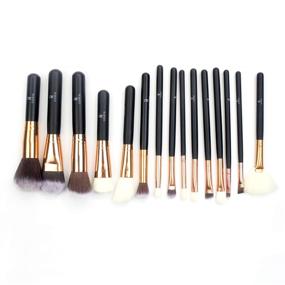 img 1 attached to 🌟 Doit Avoir Professional 15-piece Natural Hair Makeup Brush Set - Wooden Handle, Natural Super Soft Hair for Professional Makeup (Gold)