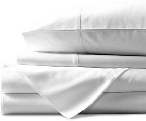 img 4 attached to Premium Mayfair Linen Egyptian Cotton Sheets, White Queen Set 🛏️ - 600TC, Sateen Weave, Deep Pocket Fit for Mattress upto 18''