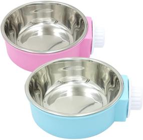 img 4 attached to 🐱 2PCS Stainless Steel Small Dog and Cat Cage Bowl Set - Ideal for Birds and Small Pets