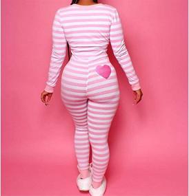 img 3 attached to N / D Women's V Neck Striped Button One Piece Bodysuit: Long Sleeve Bodycon Rompers for Comfy and Stylish Pajama Wear