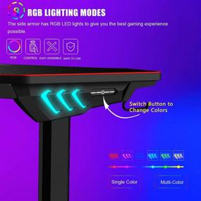 img 3 attached to 🎮 Enhance Your Gaming Experience with the 55 Inch Gaming Desk: RGB LED Lights, T-Shaped Legs Design, Cup Holder, Headphone Hook, and Free Fully Covered Mouse Pad