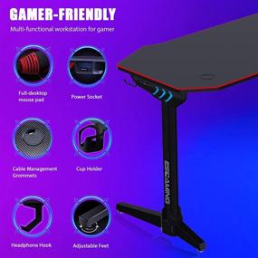 img 1 attached to 🎮 Enhance Your Gaming Experience with the 55 Inch Gaming Desk: RGB LED Lights, T-Shaped Legs Design, Cup Holder, Headphone Hook, and Free Fully Covered Mouse Pad