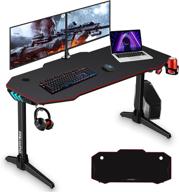 🎮 enhance your gaming experience with the 55 inch gaming desk: rgb led lights, t-shaped legs design, cup holder, headphone hook, and free fully covered mouse pad логотип