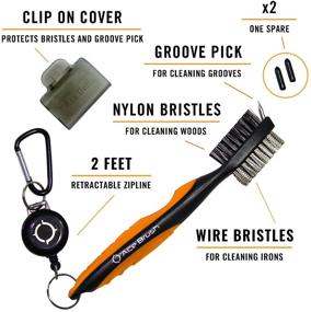 img 3 attached to 🏌️ Golf Brush & Club Groove Cleaner Set with Divot Tool, Ball Marker, Groove Sharpener | Lightweight Ergonomic Design | Attaches to Golf Bags | 2 Ft Retractable Zip-line Aluminum Carabiner