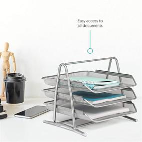 img 3 attached to 📁 Silver Mesh Collection: Mindspace 3-Tier Desk Tray Office Organizer