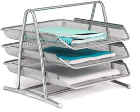 img 4 attached to 📁 Silver Mesh Collection: Mindspace 3-Tier Desk Tray Office Organizer
