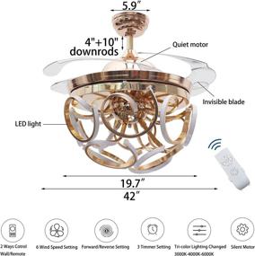 img 3 attached to 💫 Gold Bladeless Ceiling Fan with Remote Control and LED Light - 42 Inches, Modern Fandelier for Bedroom, Living Room, Dining Room