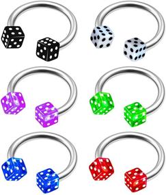 img 4 attached to 🔗 6-Pack Surgical Steel 16g 5/16 8mm Horseshoe Barbell Piercing Jewelry- Nose, Septum, Lip, Eyebrow - 3mm UV Acrylic - Multiple Variations Available