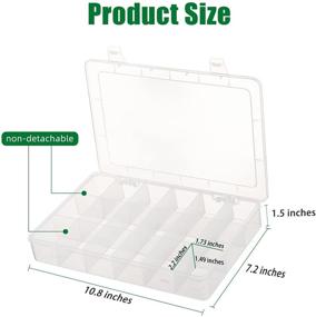 img 3 attached to 📦 Denkee 18 Compartment Plastic Storage Box for Beads, Jewelry, Fishing Tackles, Metal Parts, Screws, Button, and Accessories - Non-Removable, White, 10.8 x 7.2 x 1.5 in