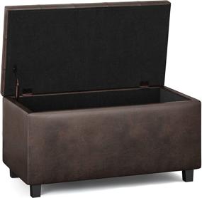 img 2 attached to Contemporary Rectangle Storage Ottoman - SIMPLIHOME Cosmopolitan 34 inch Wide in 🪑 Distressed Brown Faux Air Leather for Living Room, Entryway, Family Room, and Kids Room