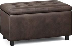 img 3 attached to Contemporary Rectangle Storage Ottoman - SIMPLIHOME Cosmopolitan 34 inch Wide in 🪑 Distressed Brown Faux Air Leather for Living Room, Entryway, Family Room, and Kids Room