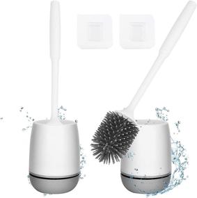 img 4 attached to 🚽 Toilet Brush Set with Ventilated Drying Holder - Sturdy Silicone Cleaning Bowl Brush Kit for Bathroom. Floor Standing & Wall Mounted Without Drilling - Pack of 2