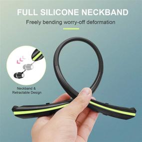 img 2 attached to Retractable Bluetooth Headphones: Experience Wireless Earbuds Stereo Headsets with Neckband Earphone, Noise Canceling & Mic - 20 Hours Playtime, Black Green