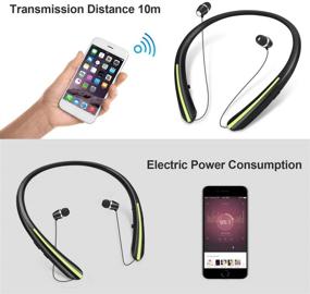 img 1 attached to Retractable Bluetooth Headphones: Experience Wireless Earbuds Stereo Headsets with Neckband Earphone, Noise Canceling & Mic - 20 Hours Playtime, Black Green