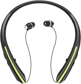 img 4 attached to Retractable Bluetooth Headphones: Experience Wireless Earbuds Stereo Headsets with Neckband Earphone, Noise Canceling & Mic - 20 Hours Playtime, Black Green