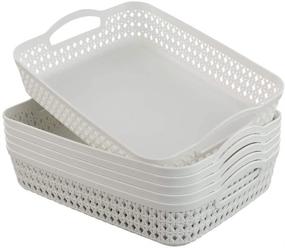 img 4 attached to 🧺 HOMMP White Plastic Storage Basket Tray Pack - Set of 6 Large Baskets for Organizing