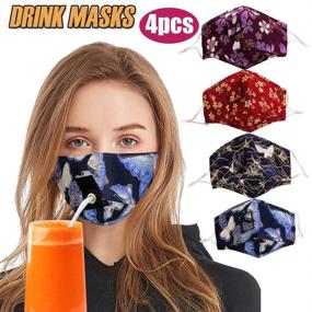 img 3 attached to 4 Pack Printed Face_Mask With Straw Hole For Drinking