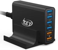 🔌 key power quick charge 3.0 wall charger - 60w 6-port usb fast charger for iphone/pro max/xs max/xr/x/8/7/plus, ipad pro/air 2/mini, galaxy s10/s9/s8/s7/plus, htc and more - desktop charging station logo