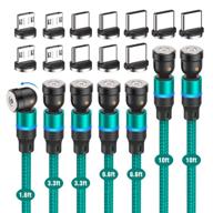 🔌 magnetic charging cable set [7-pack, 1.6ft+3.3ft+3.3ft+6.6ft+6.6ft+10ft+10ft], facroo 540° rotation magnetic charging cable, 3 in 1 nylon braided magnetic phone charger compatible with micro usb and type c devices - green logo