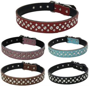 img 1 attached to Genuine Leather Padded Rhinestone Dog Collars with Bling - Customizable Crystal Dog Collar for Small to Medium Dogs - Dogs Kingdom (14.5"-20")