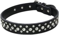 genuine leather padded rhinestone dog collars with bling - customizable crystal dog collar for small to medium dogs - dogs kingdom (14.5"-20") logo