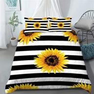 🌻 sunflower bedding set twin size, black and white striped flower duvet cover set by ailonen - yellow flower bed cover set with superior printed stripes - includes comforter cover, pillow case - made with microfiber fabric (no comforter included) logo