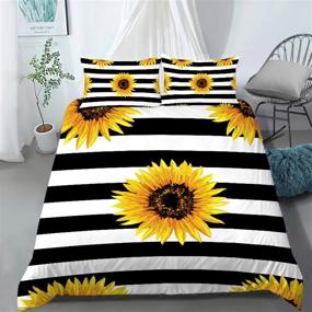 img 4 attached to 🌻 Sunflower Bedding Set Twin Size, Black and White Striped Flower Duvet Cover Set by AILONEN - Yellow Flower Bed Cover Set with Superior Printed Stripes - Includes Comforter Cover, Pillow Case - Made with Microfiber Fabric (No Comforter Included)