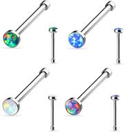 💎 shimmer and style: set of 4 opal flat top surgical steel nose studs logo