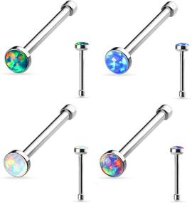 img 4 attached to 💎 Shimmer and Style: Set of 4 Opal Flat Top Surgical Steel Nose Studs