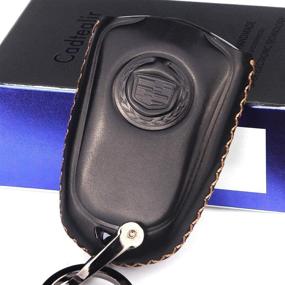 img 2 attached to 🔑 Cadtealir Calfskin Genuine Leather Cadillac Escalade Key Fob Cover - 6 Button Black Holder (2015-2018)