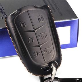 img 4 attached to 🔑 Cadtealir Calfskin Genuine Leather Cadillac Escalade Key Fob Cover - 6 Button Black Holder (2015-2018)