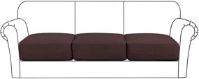 img 4 attached to 🛋️ Soft Flexibility! Sofa Seat Cushion Covers - High Stretch, Furniture Protector with Elastic Bottom - 3pcs Brown Slipcover Set