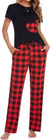img 4 attached to 👚 Hotouch Women's Short Sleeve Pajama Set: Cute Plaid 2-Piece PJ Set