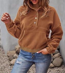 img 3 attached to 👚 CFLONGE Women's Casual Long Sleeve Button Down Sweatshirt: Stylish Lapel Polar Fleece Pullover for Lightweight, Solid Color Outwear