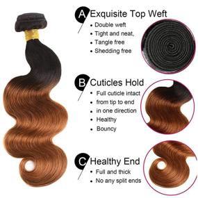 img 2 attached to 💇 Ombre Body Wave Hair 3 Bundles with Closure Brazilian Virgin Human Hair Two-tone 1B/30# 3bundles with Closure(14 16 18 +12)