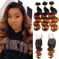 💇 ombre body wave hair 3 bundles with closure brazilian virgin human hair two-tone 1b/30# 3bundles with closure(14 16 18 +12) logo