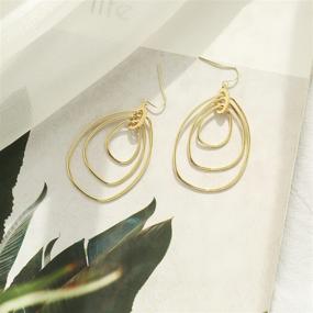 img 1 attached to Stylish Gold Dangle Earrings for Women: Lightweight Geometric Thin Wire Drop Dangles - Perfect Gift Idea for Girls