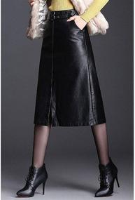 img 3 attached to 👗 ebossy Women's High Waisted Split Slit Hem A-Line Faux Leather Midi Skirt: Embrace Sophisticated Style