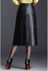 img 2 attached to 👗 ebossy Women's High Waisted Split Slit Hem A-Line Faux Leather Midi Skirt: Embrace Sophisticated Style