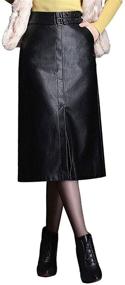 img 4 attached to 👗 ebossy Women's High Waisted Split Slit Hem A-Line Faux Leather Midi Skirt: Embrace Sophisticated Style