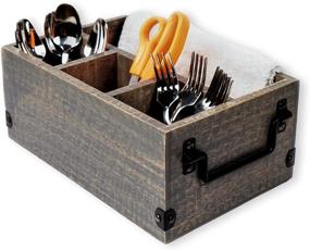 img 1 attached to 🍴 GoCraft 4 Compartment Flatware Caddy, GreyWashed Mango Wood Utensil Holder, Silverware Organizer for Kitchen, Dining, Entertaining, Tailgating, Picnics, with Metal Handles