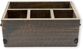 img 2 attached to 🍴 GoCraft 4 Compartment Flatware Caddy, GreyWashed Mango Wood Utensil Holder, Silverware Organizer for Kitchen, Dining, Entertaining, Tailgating, Picnics, with Metal Handles