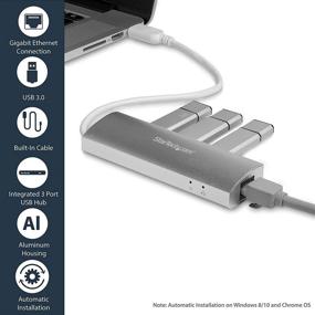 img 2 attached to StarTech.com 3-Port USB 3.0 Hub with Gigabit Ethernet - High-Speed Portable USB Expander with Built-in Cable - Up to 5Gbps