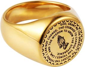 img 3 attached to Silver/Gold Stainless Steel Christian Jewelry - Bible Verse Prayer Rings with Praying Hands Bands by HZMAN