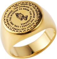 silver/gold stainless steel christian jewelry - bible verse prayer rings with praying hands bands by hzman logo