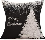 🎄 smilyard merry christmas trees snowflake throw pillow covers black white winter xmas square decorative pillow cases cushion cover outdoor decorations sofa cotton linen 18x18 inch (ah 20) логотип